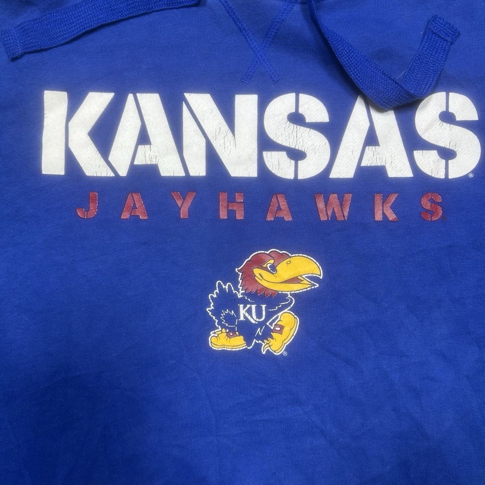 Adidas Kansas Jayhawks Hoodie Mens L Blue Basketball Pullover Sweatshirt Logo KU - Picture 5 of 12